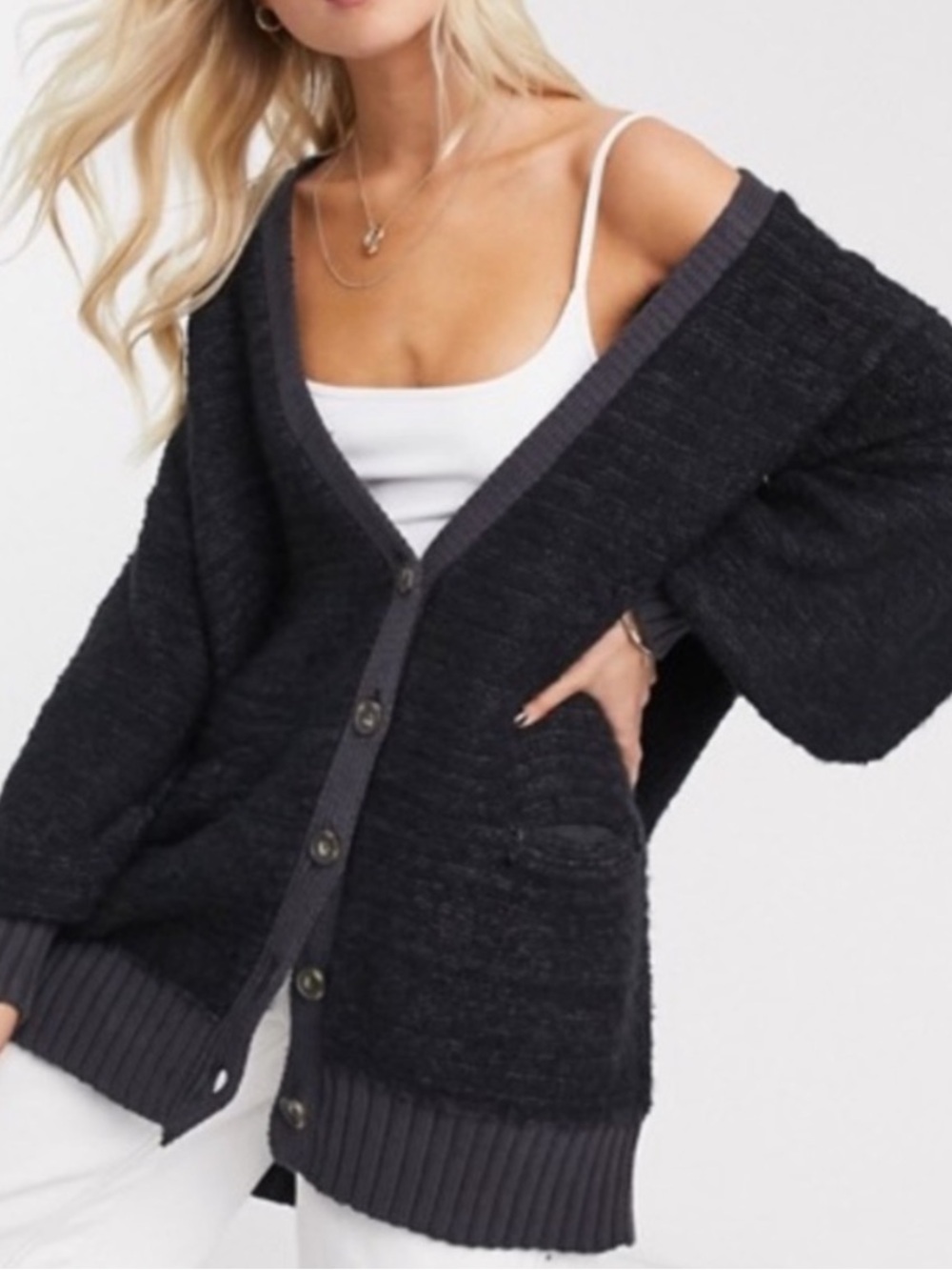 Free People Snow Drop Oversized Cardigan Fuzzy Knit Balloon Sleeve Wool Alpaca